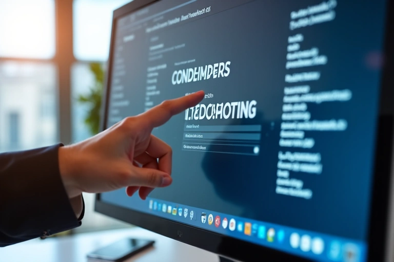 Close-up of a hand pointing at contact information on a computer screen