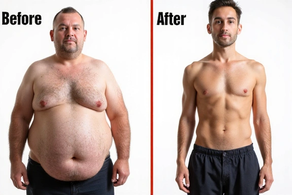 Person showing before and after weight loss